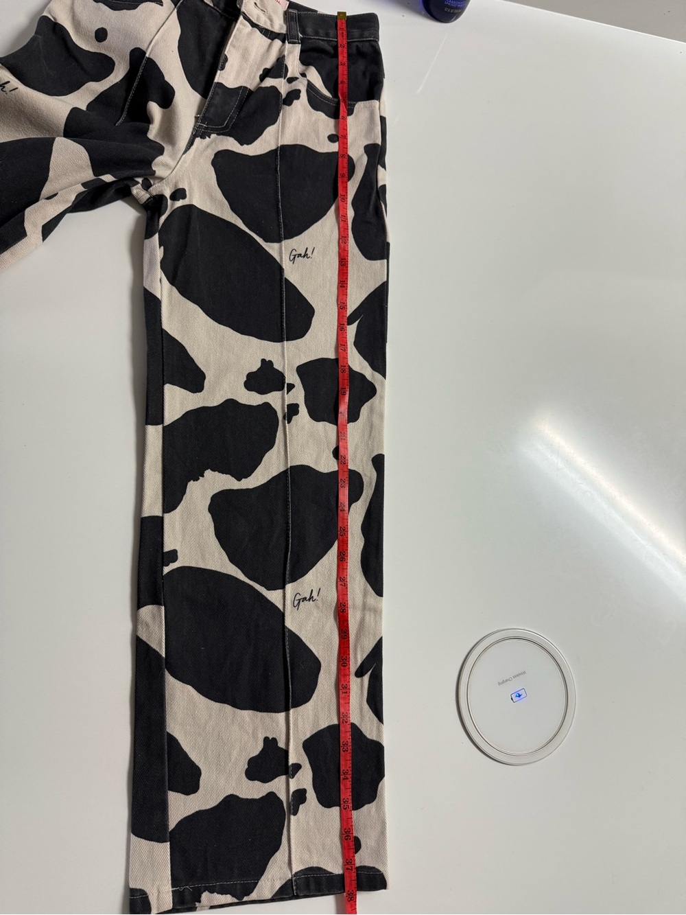 Lisa Says Gah Black and Cream Cow-Print Wide Leg Jeans - Picture 8 of 9